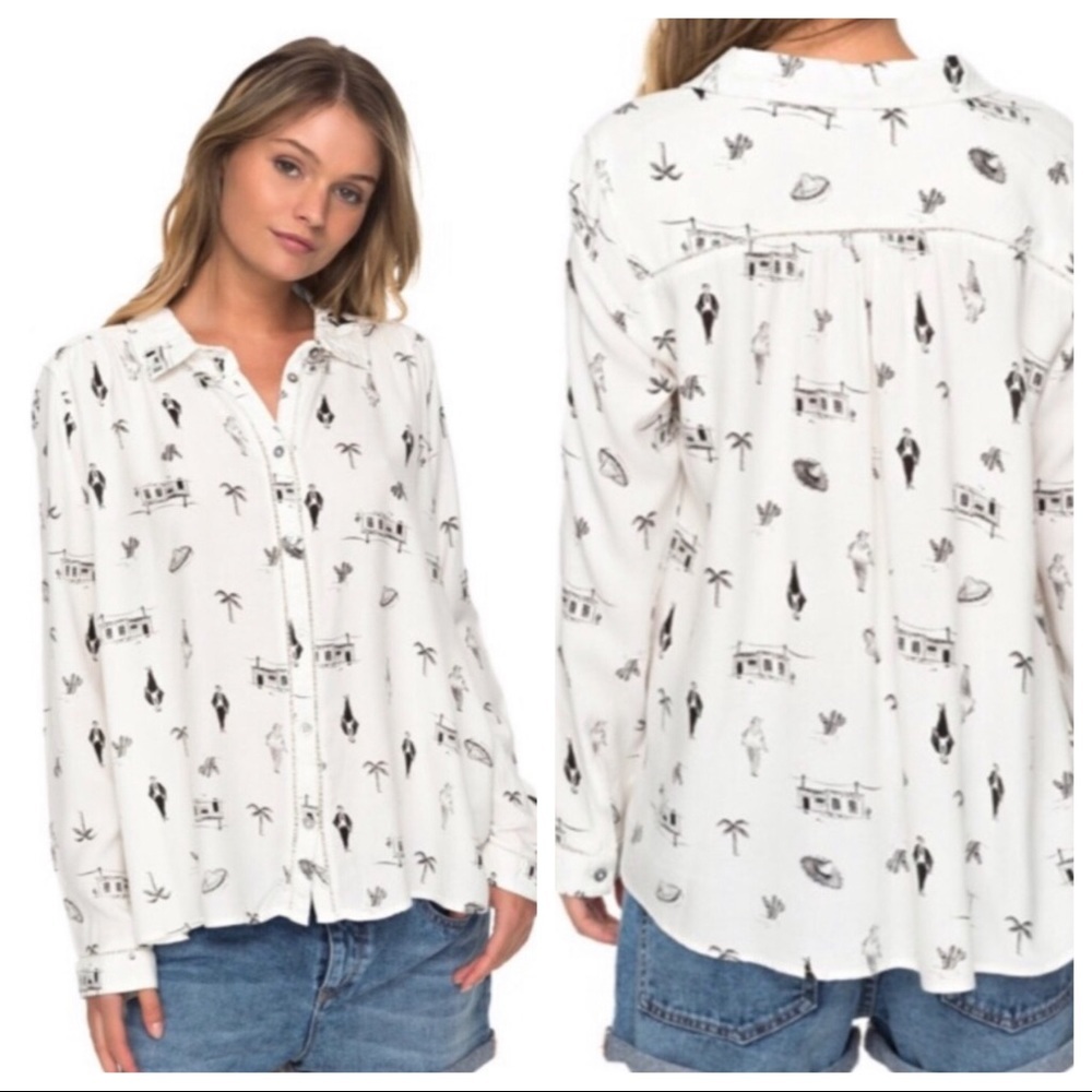 Roxy oversized novelty print button up top